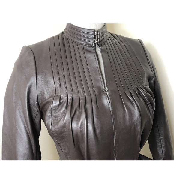 AllSaints XS 6 8 Fitted Leather Jacket Peplum Steampunk Victoriana Brown Whitby - Picture 3 of 9